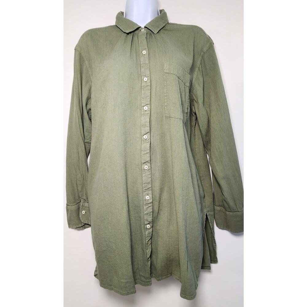 Aerie Olive Green Textured Button Up‎ Shirt Long Sleeve Pocket M